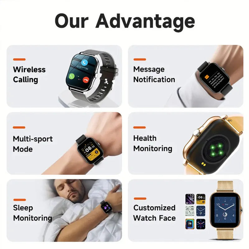Smart watch with touch screen displaying health metrics, silicone wrist strap in chosen colour
