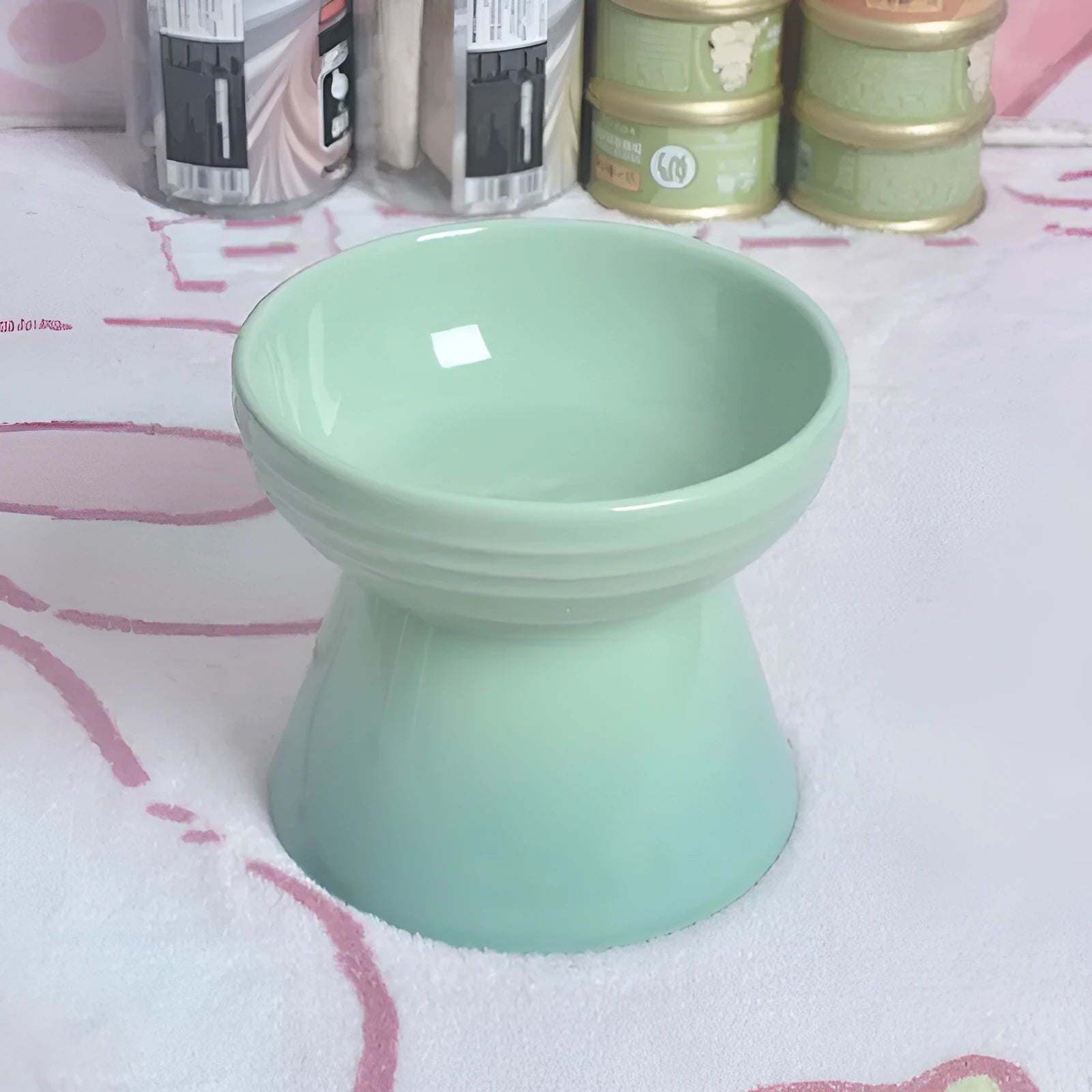 Ceramic pet bowl with raised base and various rim shape options