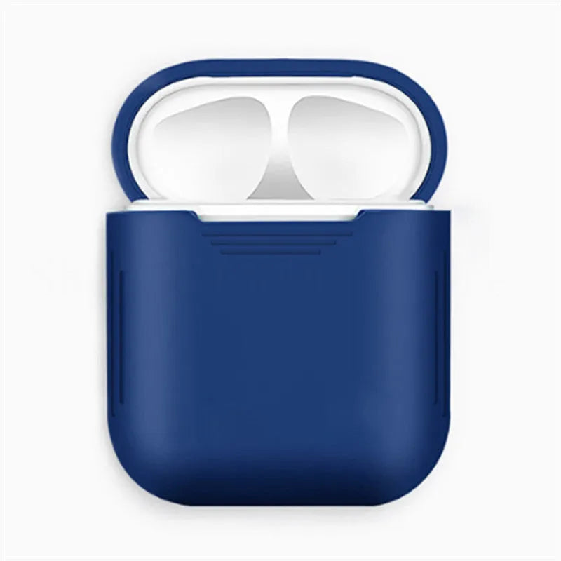 Silicone shockproof case for Apple AirPods with a black TPU antilost cable attached.