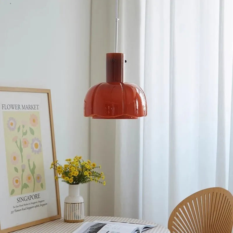 Medieval retro glass bud chandelier pendant light with six colour options for dining room or bedroom.