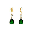 Geometric teardrop earrings in alloy metal with emerald green colour finish