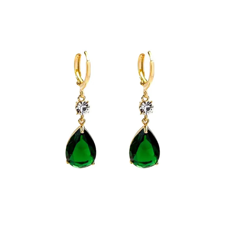 Geometric teardrop earrings in alloy metal with emerald green colour finish