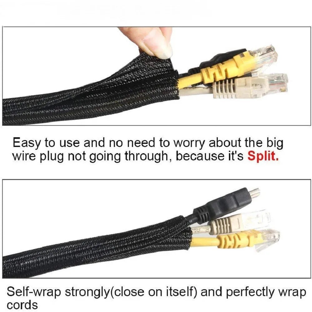 Black self-winding mesh sleeve for automotive wire protection with multiple diameter options