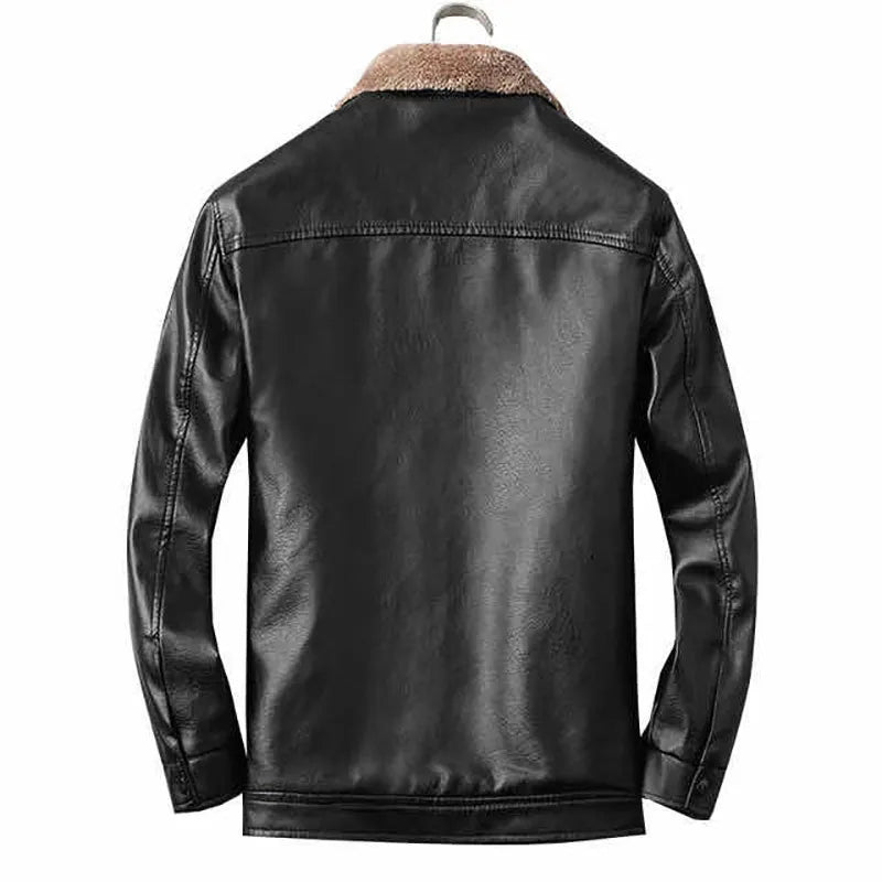 Men's PU leather jacket with velvet lining in black colour, size 52 to 60 available