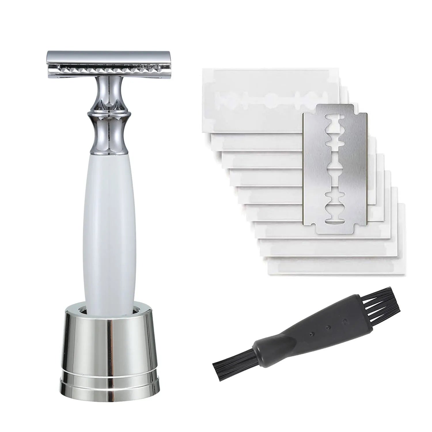 Men's copper manual safety razor with olive wood handle and aluminium alloy holder