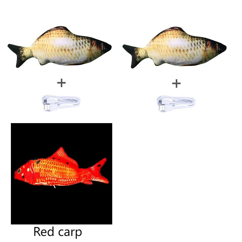 Electronic jumping fish cat toy with USB charging cable, 30cm multicolour fish design