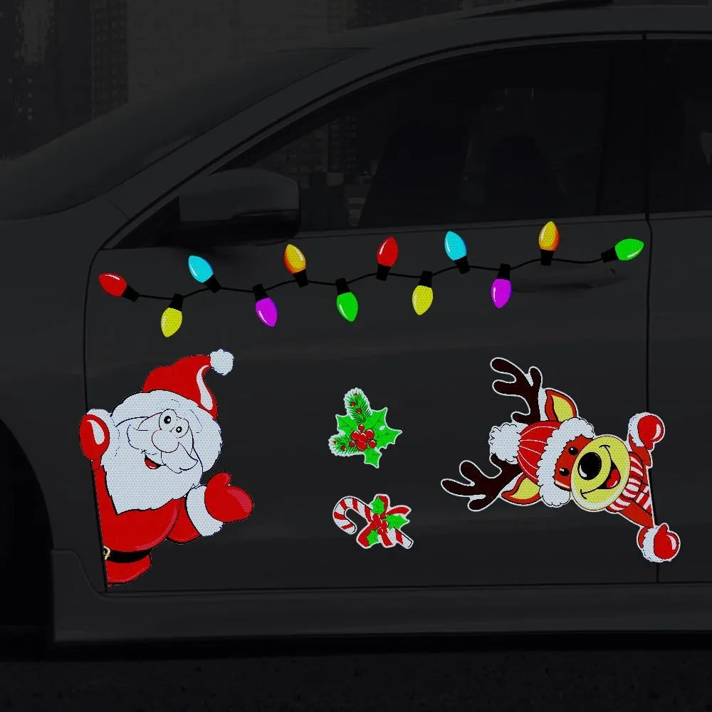 Christmas elk reflective magnetic sticker with cartoon design and six colour threads