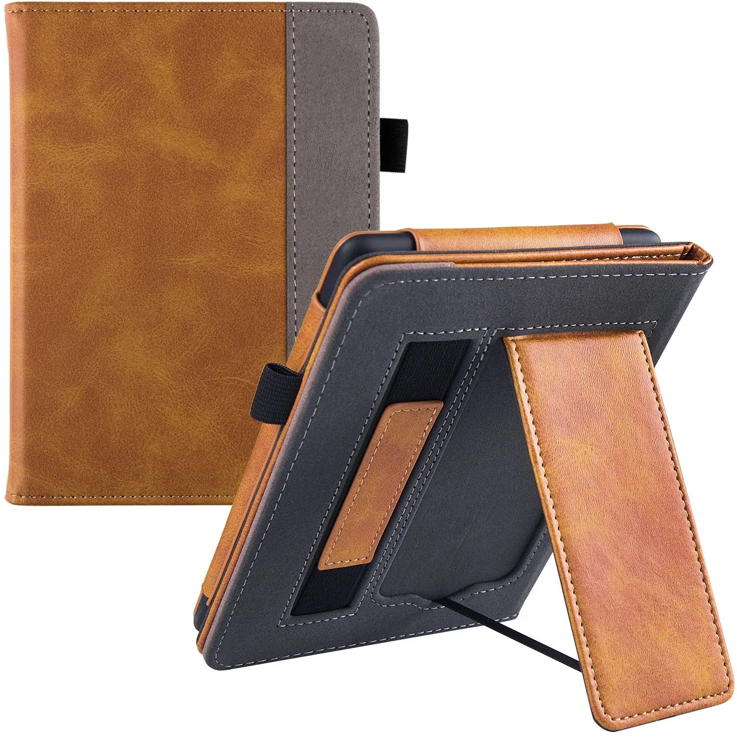 Kindle Paperwhite 5 calf leather case with wrist splint bracket in black