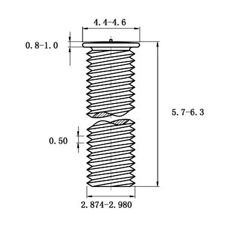 Whitened 304 stainless steel A2-70 welding screw on white background showing threads and flat head