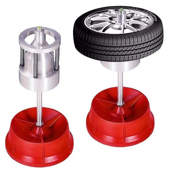 Portable hub wheel balancer with aluminium head and bull's eye level on enamel base
