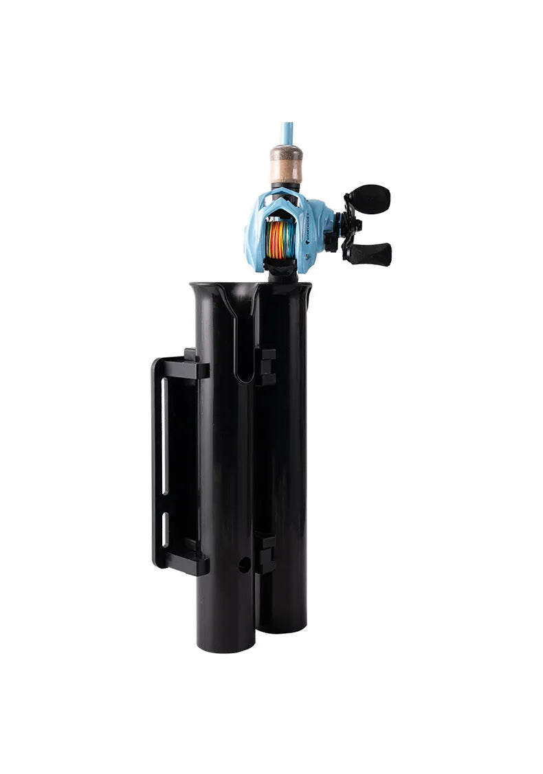 Plastic fishing rod rack with pipe clamp for motorcycle and bicycle mounting