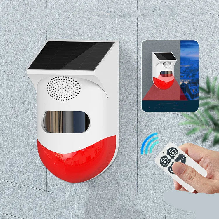 Outdoor solar-powered GSM infrared security alarm with wireless remote control for perimeter detection