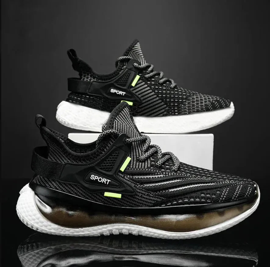 Men's white mesh platform sneakers with round toe and flat rubber sole