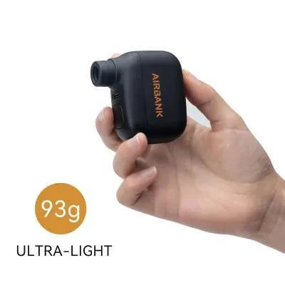 Black AS100 mini electric bike pump with USB cable and waterproof storage bag