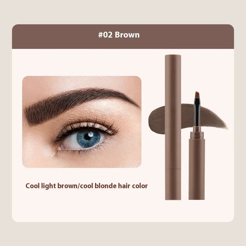 Double-headed eyebrow cream kit showing pencil and powder ends with five shade options displayed.