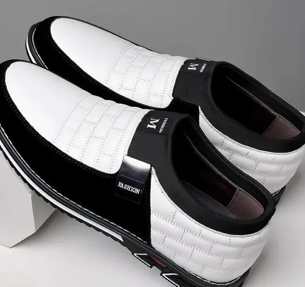 Men's large size casual leather shoes in blue, black, and brown colours with low-top design