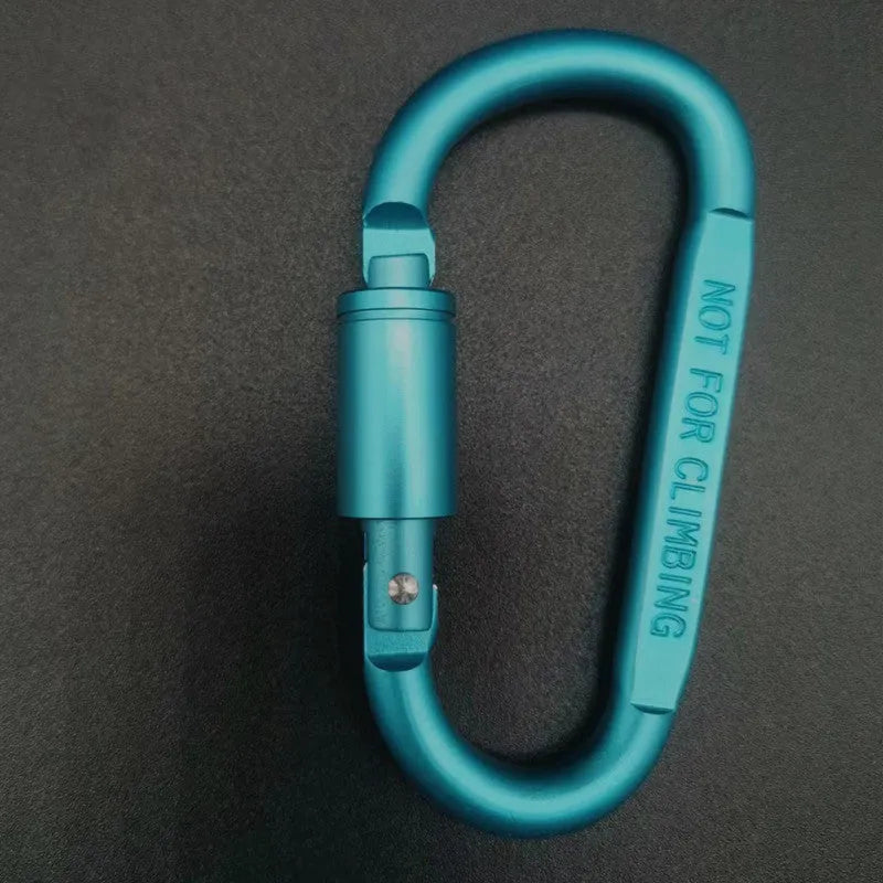 D-type aluminium carabiner with locking mechanism in multiple colour options