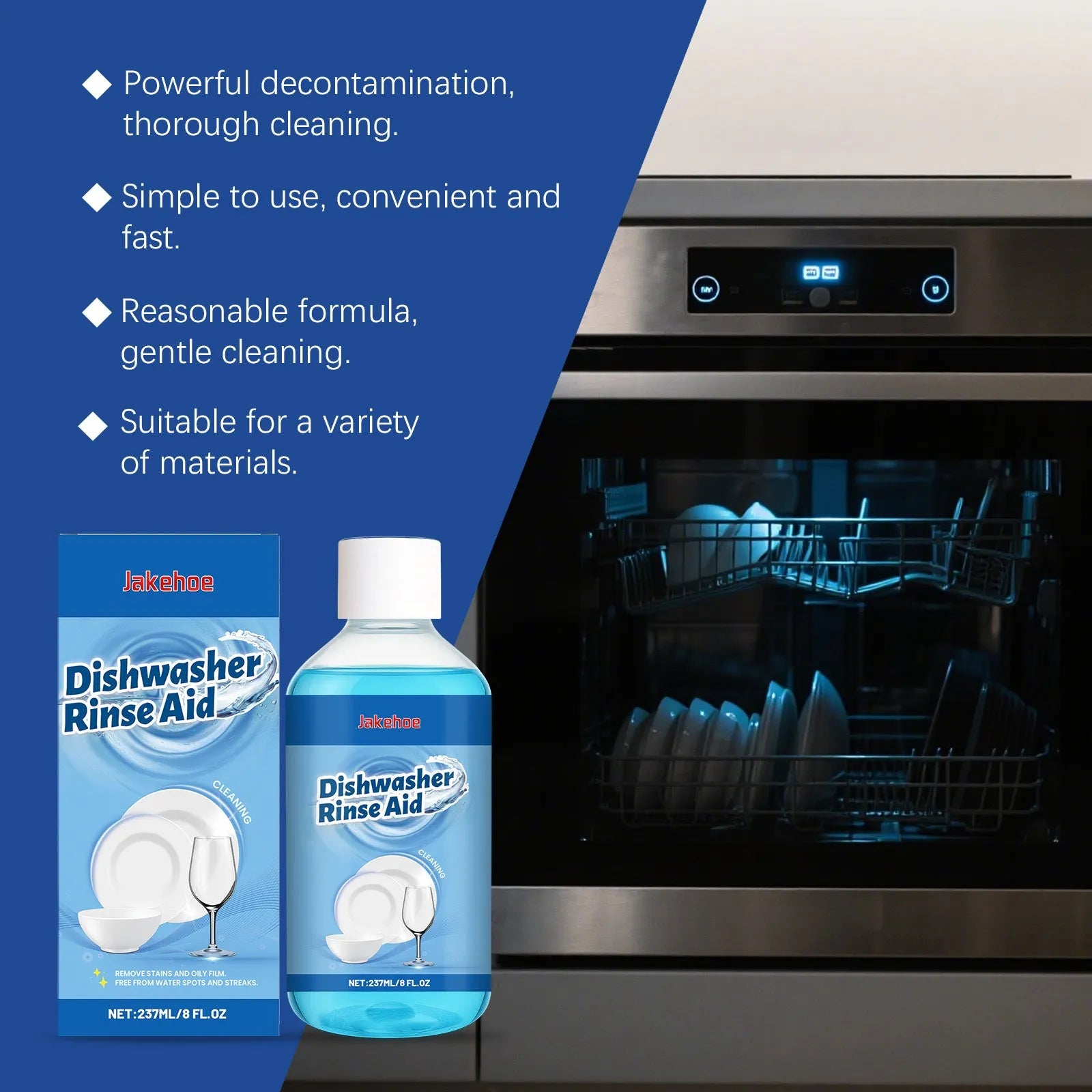 237mL dishwasher detergent aid bottle for cleaning oil and stains from plates and kitchenware