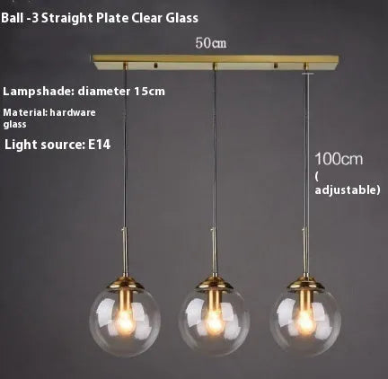 Modern round glass ball chandelier with spherical elements in Nordic style for living room or dining room