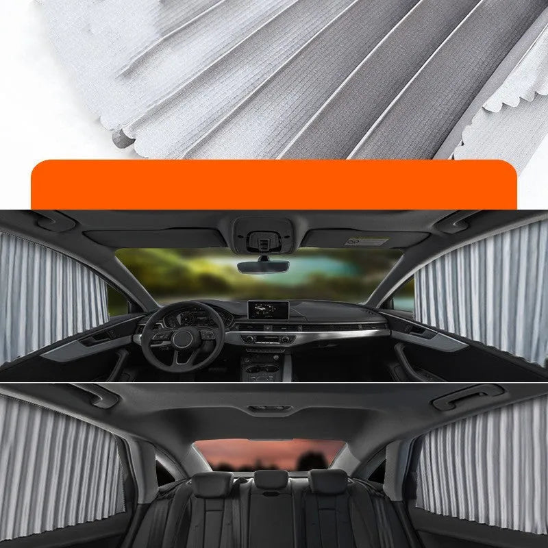 Thick opaque retractable car sunshade curtain in black colour with roller shutter mechanism