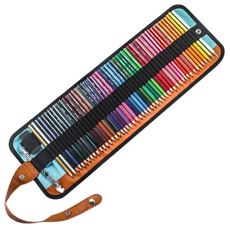 Set of 50 wooden coloured pencils for oily painting in basswood barrel with storage case