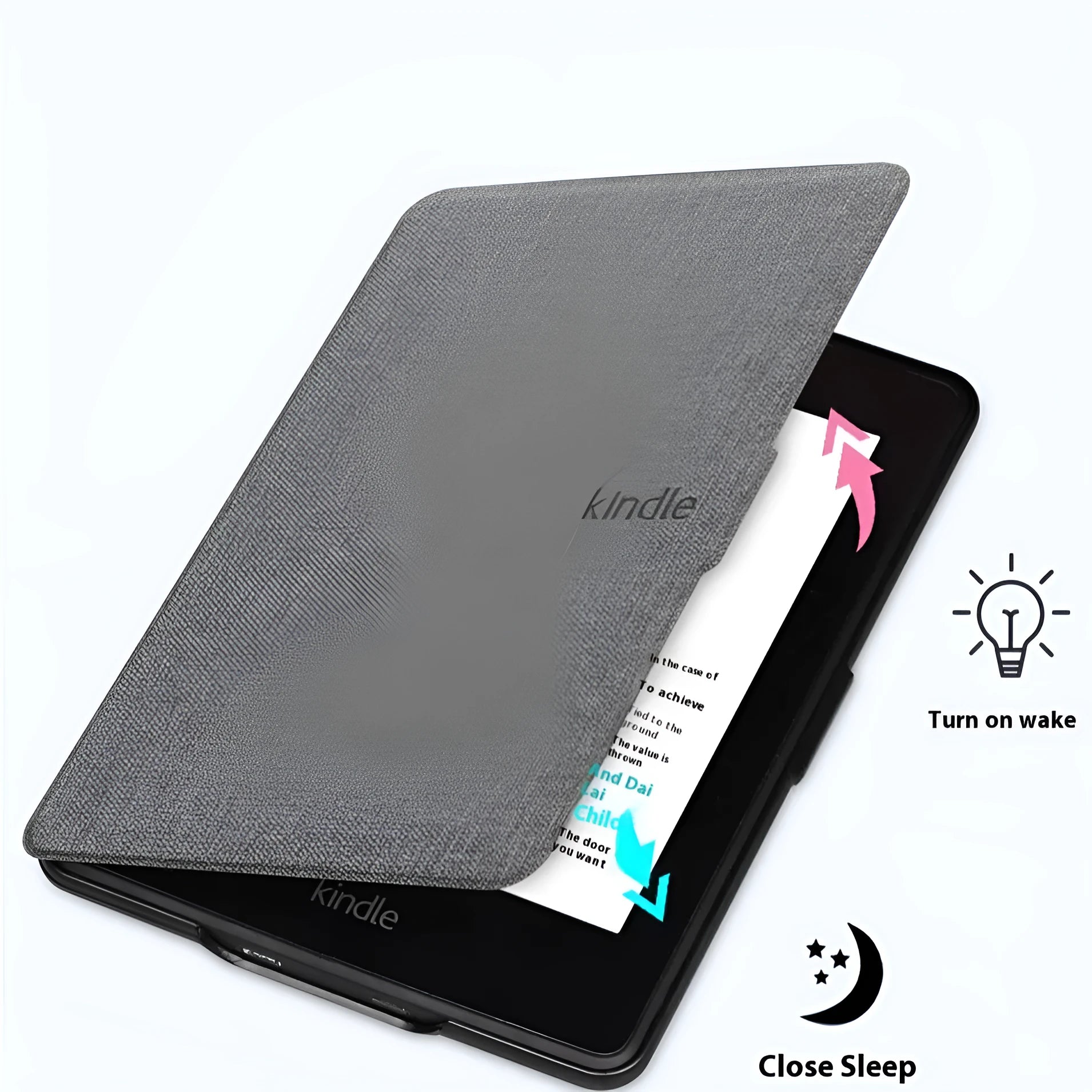 Youth version linen leather style protective hard shell case for Kindle Paperwhite with magnetic closure.