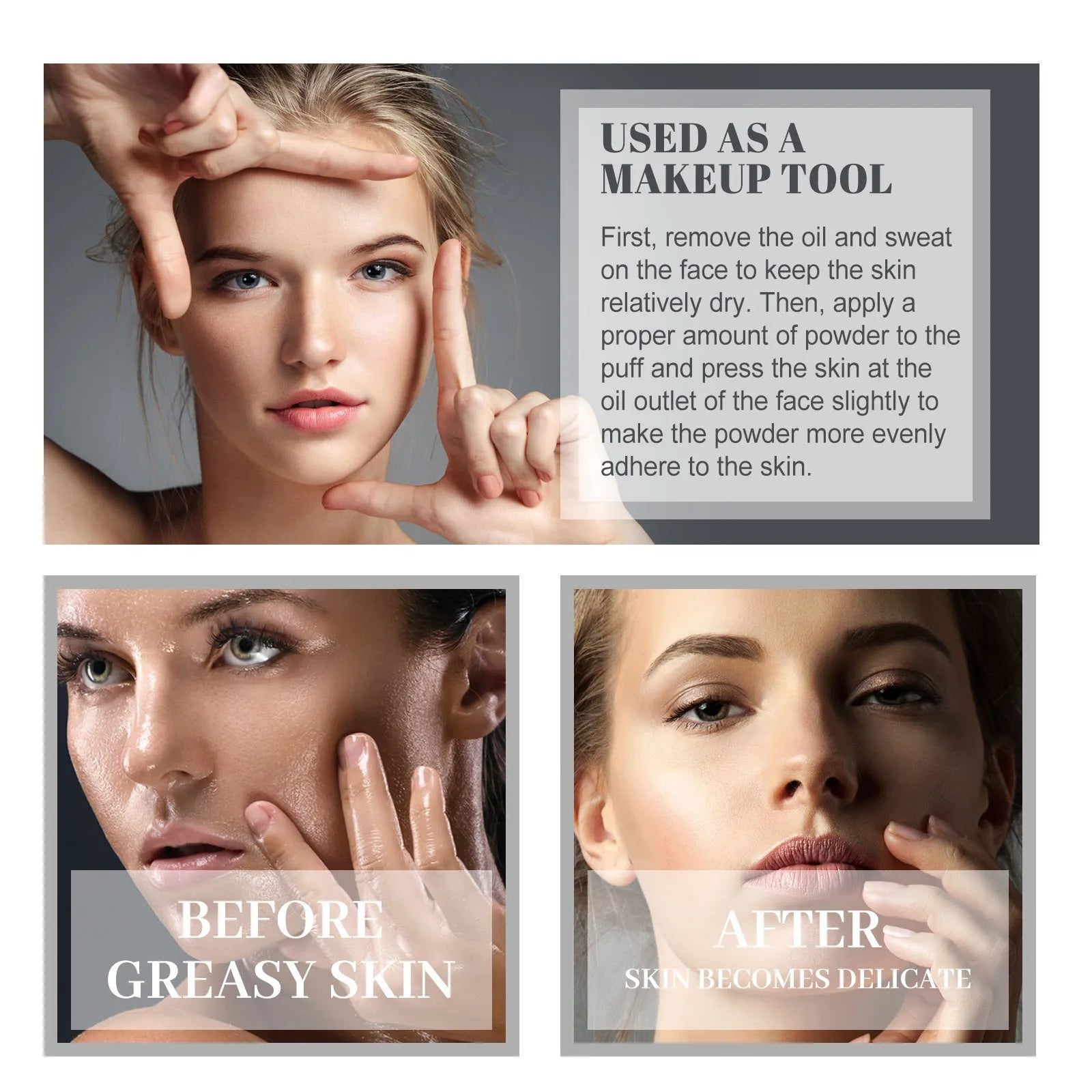 8g finishing powder makeup with powder fan applicator in natural beige, pure beige and classic ivory shades