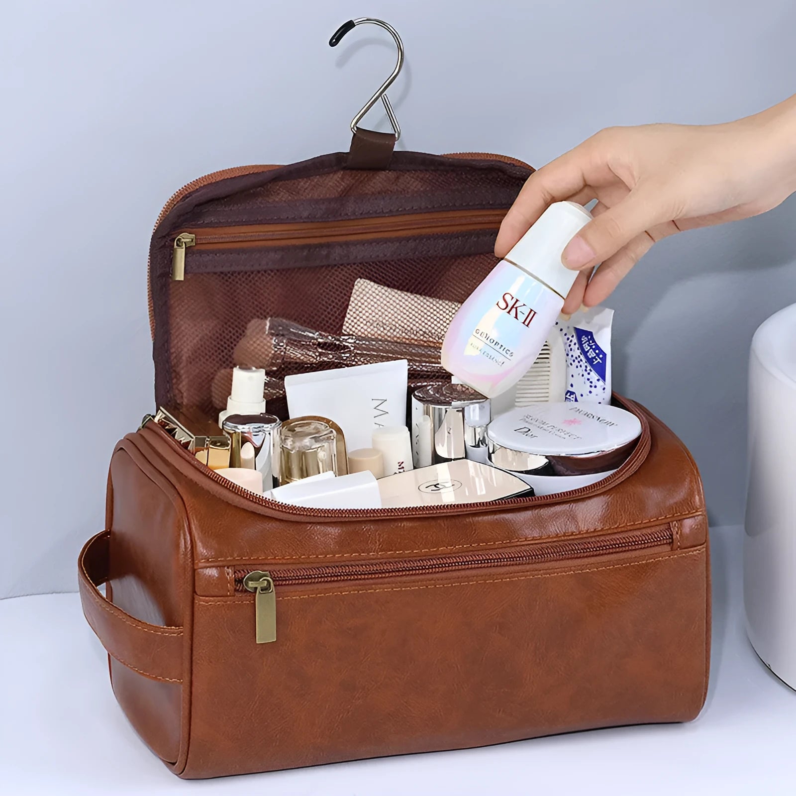 Large capacity waterproof cosmetic wash bag in retro style with multiple colour options