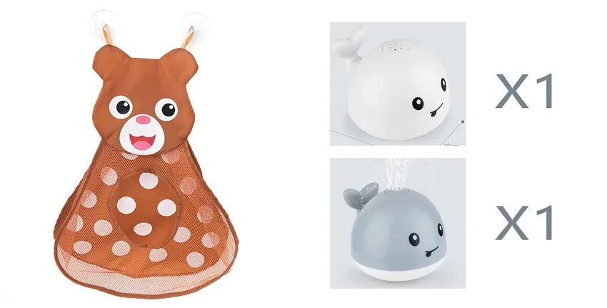 Automatic water spray whale bath toy with colourful LED lights floating in baby bath