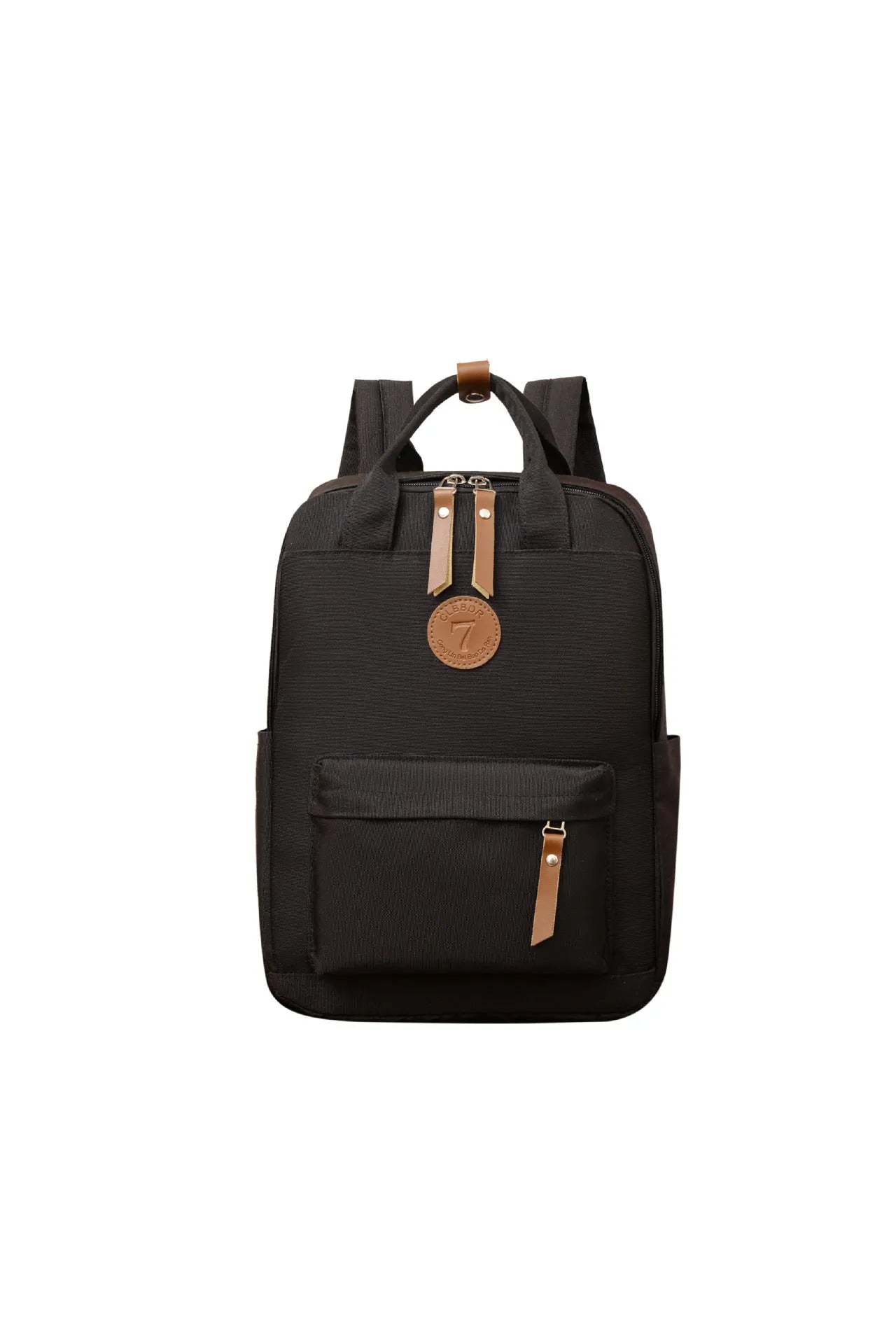 Solid black retro Oxford cloth backpack with curved shoulder straps on a neutral background.