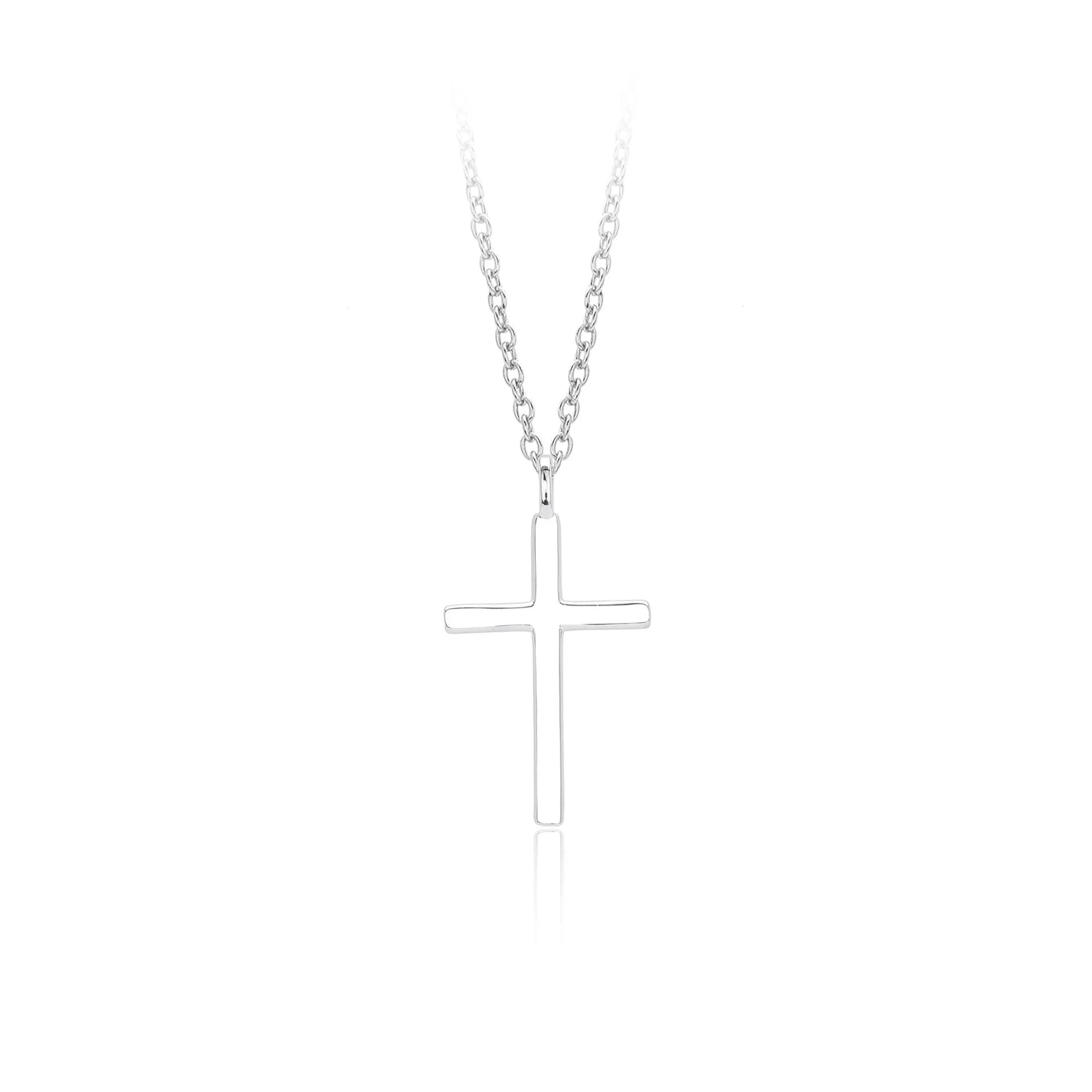 S925 sterling silver necklace showing simple glossy cross pendant on O-shaped chain in gold plating