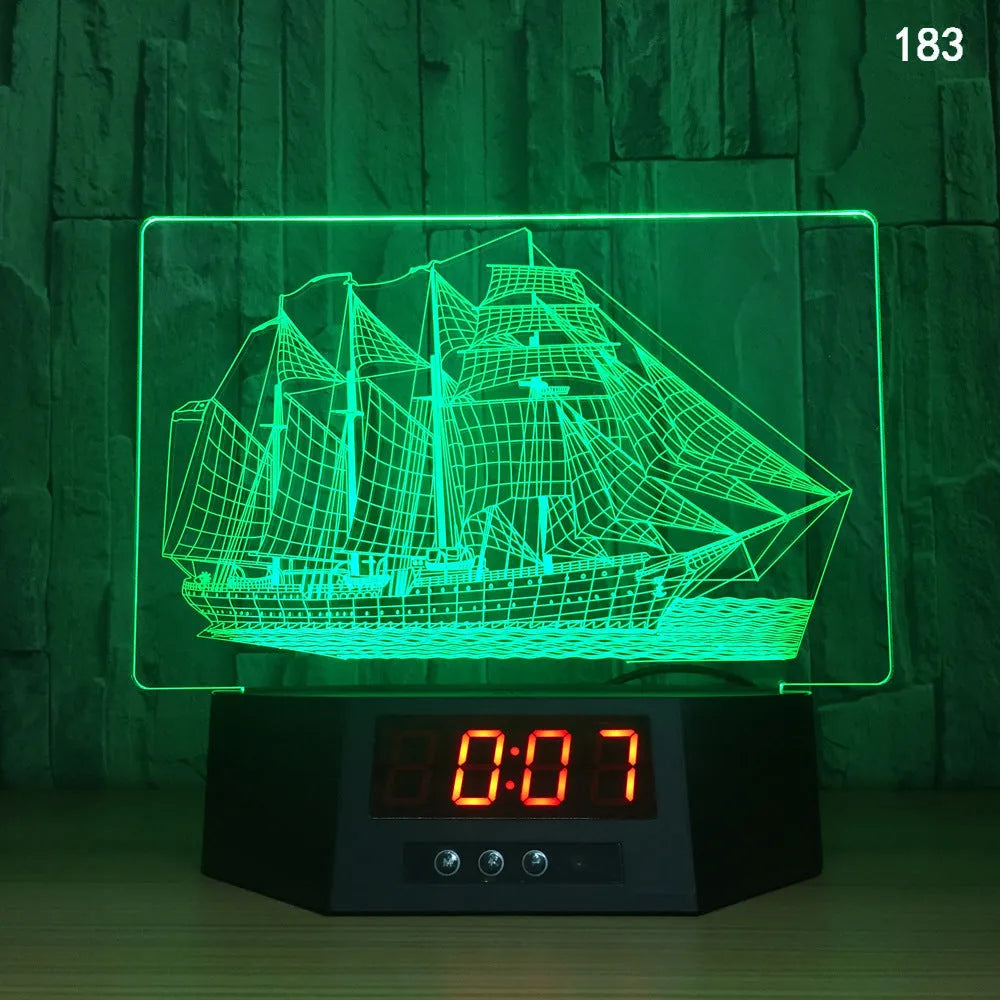 3D glowing dolphin shaped LED table lamp with remote control on a bedside table.