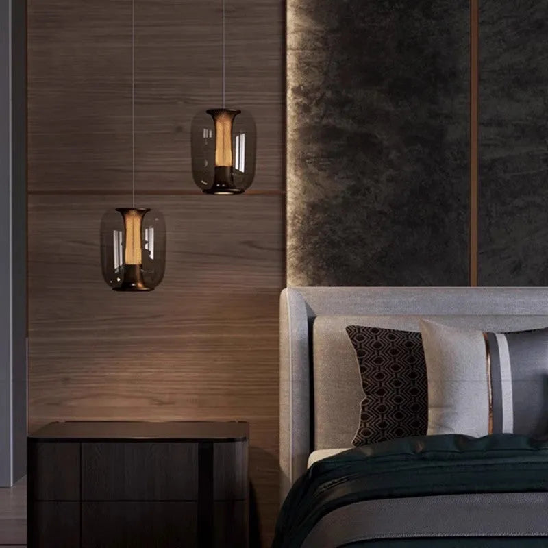 Minimalist geometric Nordic style chandelier ceiling light in clear, cognac and smoky grey colour options.