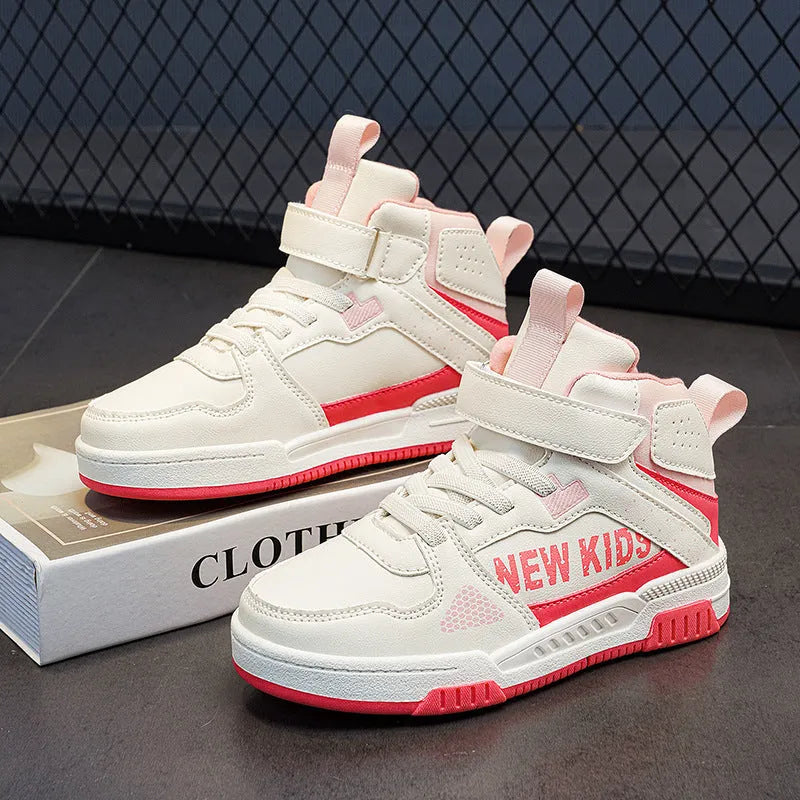Children's beige green street sneakers with a buckle closure, shown on a white background.