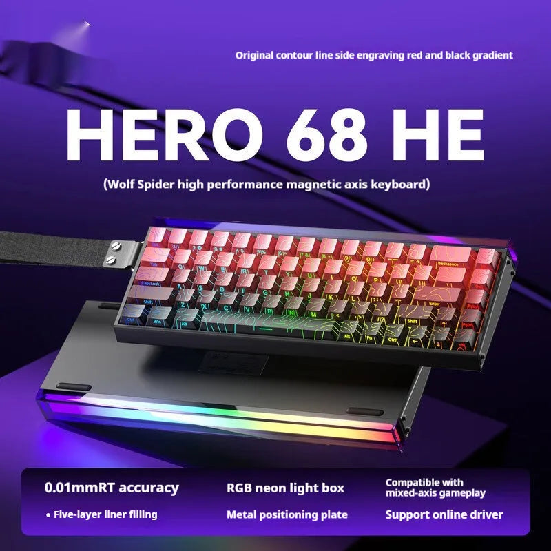 Magnetic axis wired keyboard with RGB lighting showing one of eleven available style options