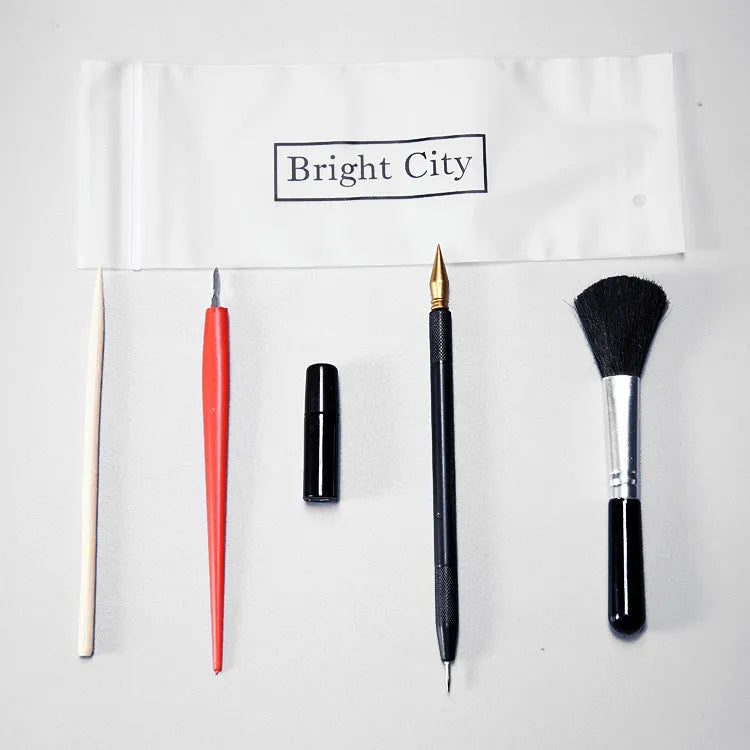 Scratching tool pen set with scraper pen, brushes, repair solution, and bamboo sticks for scratch art