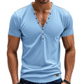 Men's loose fit V-neck button pullover in chemical fibre blend fabric available in multiple colours