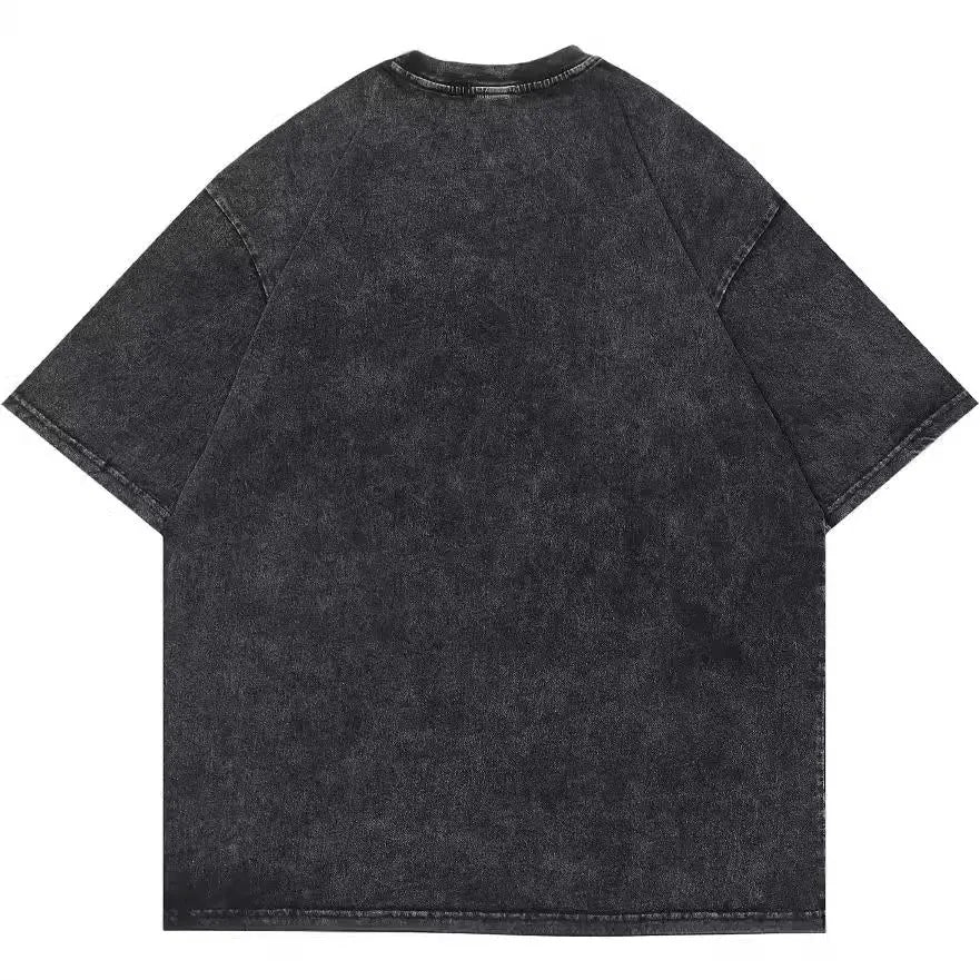 Men's retro style cotton t-shirt with cartoon print design in short sleeve loose fit for summer wear