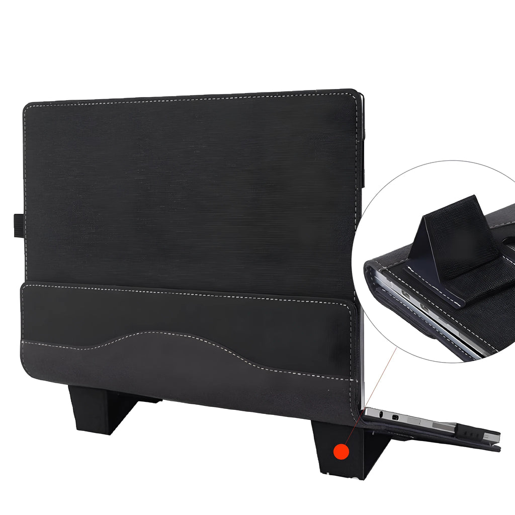 Black imitation leather Microsoft laptop protective sleeve with fabric detailing for 13.5 and 15 inch models