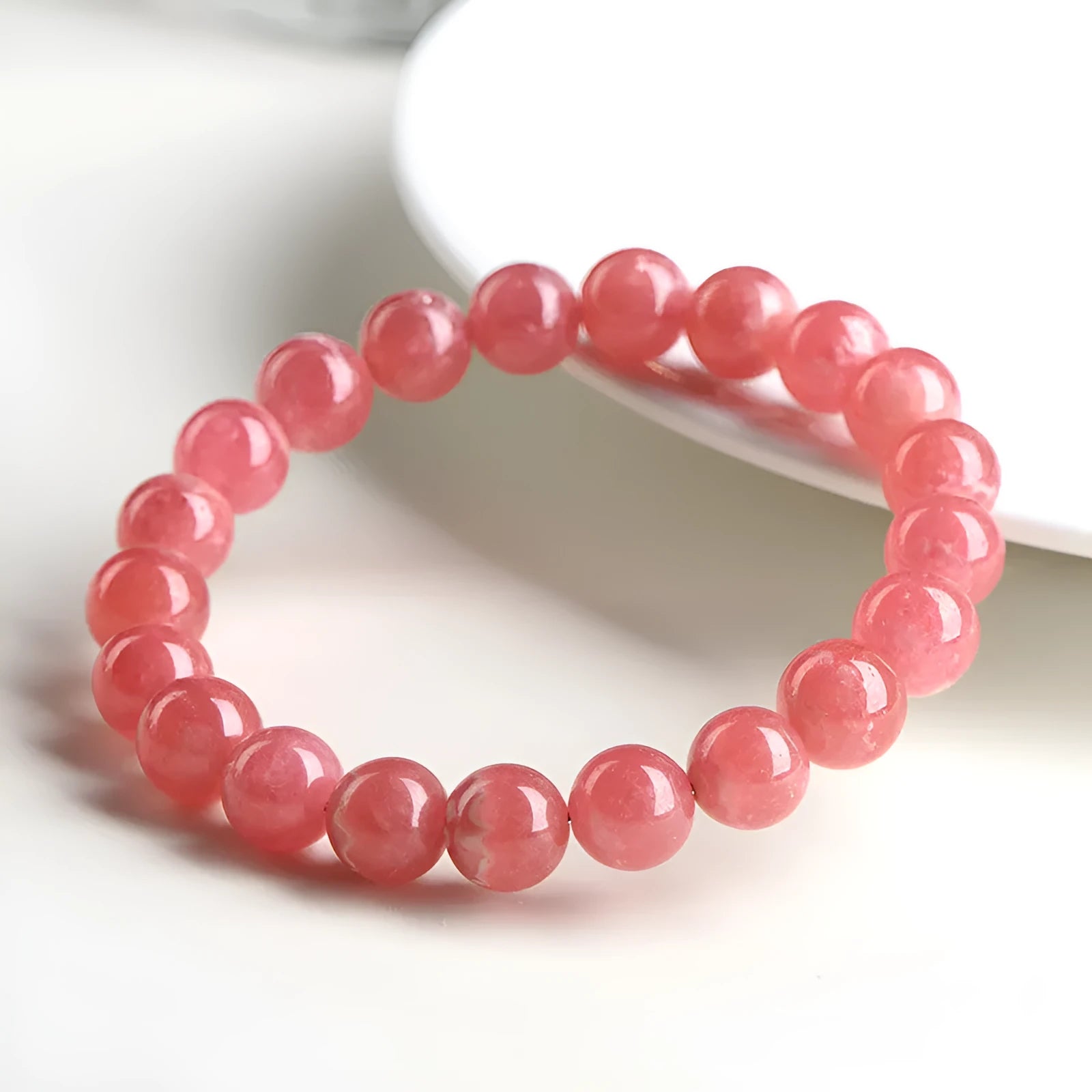 Crystal geometric bracelet with longevity lock detail in natural red stone pattern