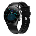 Black smart watch with 1.3 inch touchscreen displaying heart rate and blood pressure readings