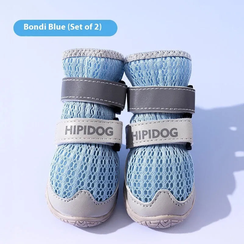 Cartoon-style summer dog shoes in Bondi blue colour showing breathable anti-scald design