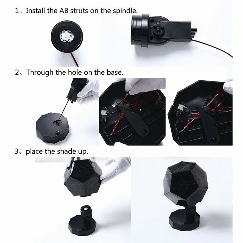 LED star projector showing 3D constellation projection on bedroom ceiling with remote control