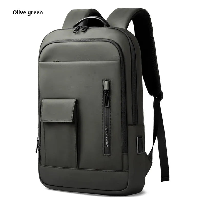 Men's lightweight Oxford cloth business backpack with slim design and visible sewing line details