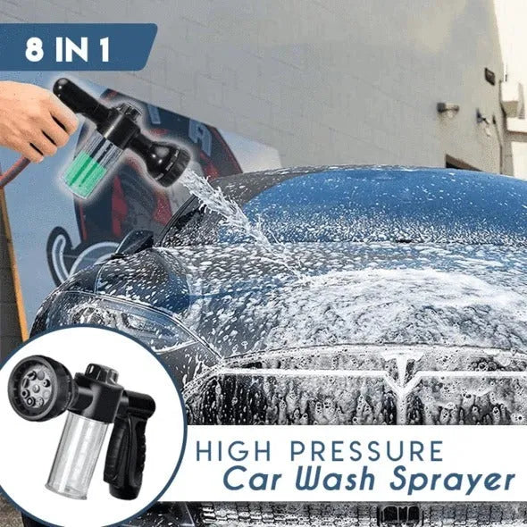 Green high pressure foam spray gun with adjustable nozzle for car washing and household cleaning.