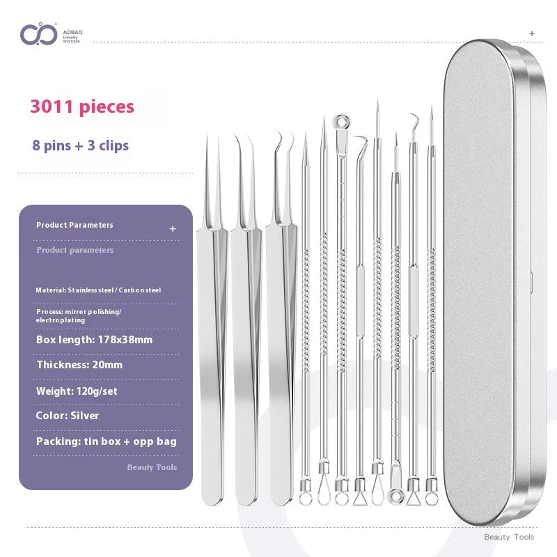 Four metal acne needles with ultra-fine pointed tips on a clean background.