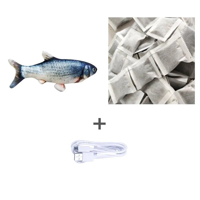 Electronic jumping fish cat toy with USB charging cable, 30cm multicolour fish design