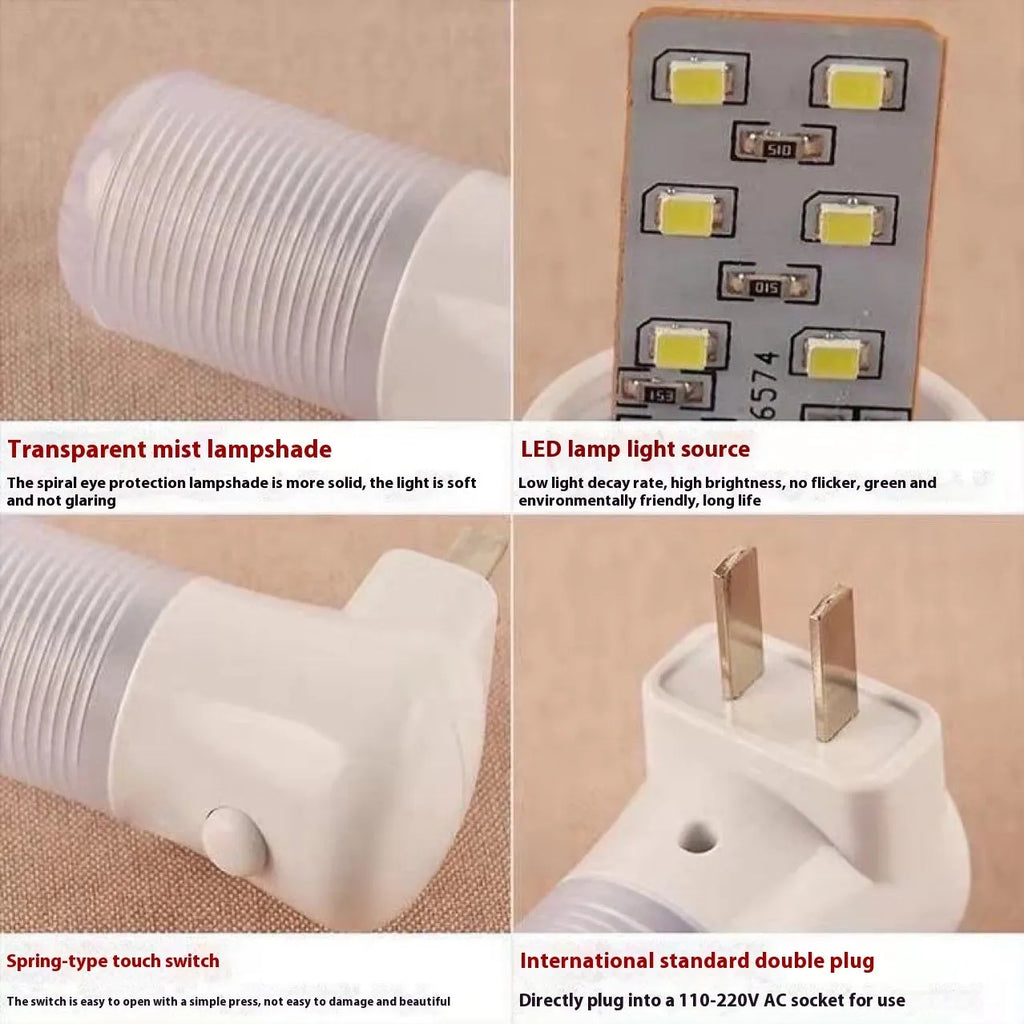 Minimalist plug-in bedside night light with dual colour switch showing white and warm light options