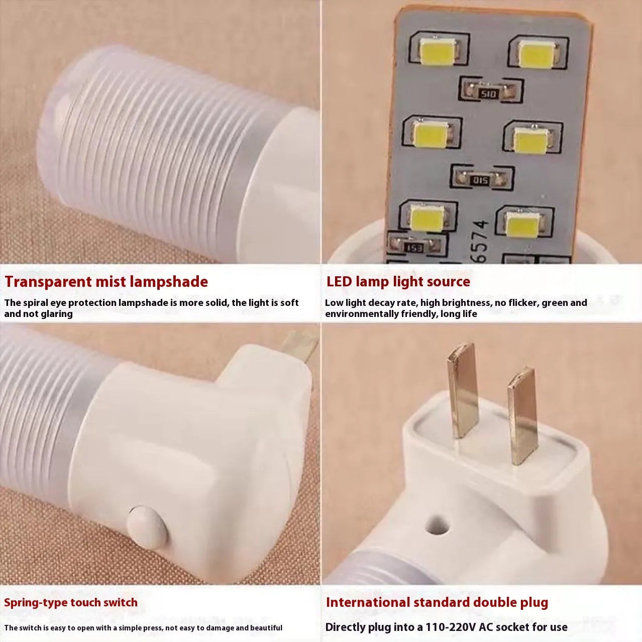 Minimalist plug-in bedside night light with dual colour switch showing white and warm light options