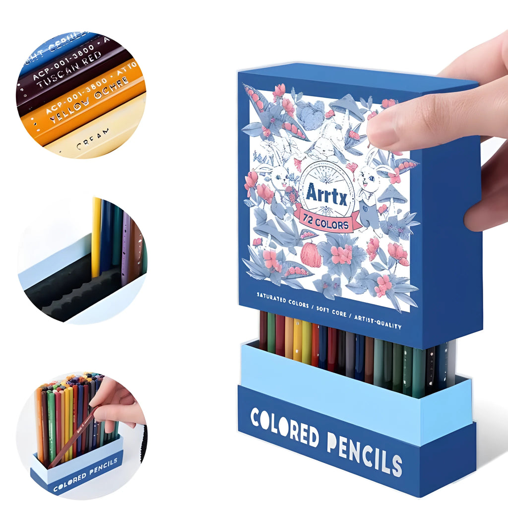 Boxed set of soft core colour pencils with basswood penholders in 72 or 126 colour options for art students